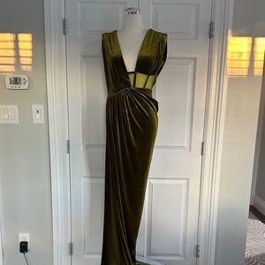Miss Circle New York Olive Green Velvet Corset Mesh Draped Glam Gown Size M